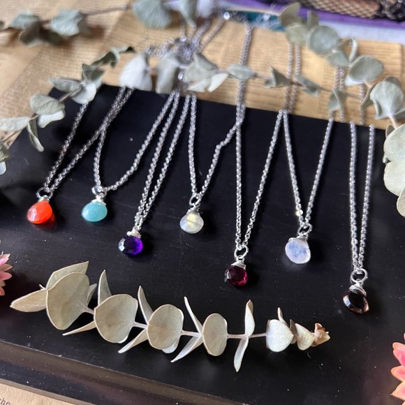 Dainty Teardrop Gemstone Necklace - Picture 5 of 14